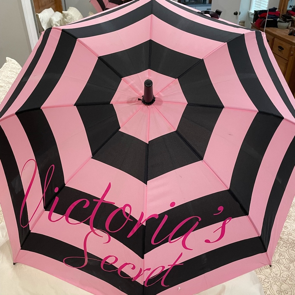 Victoria Secret pink/black striped umbrella